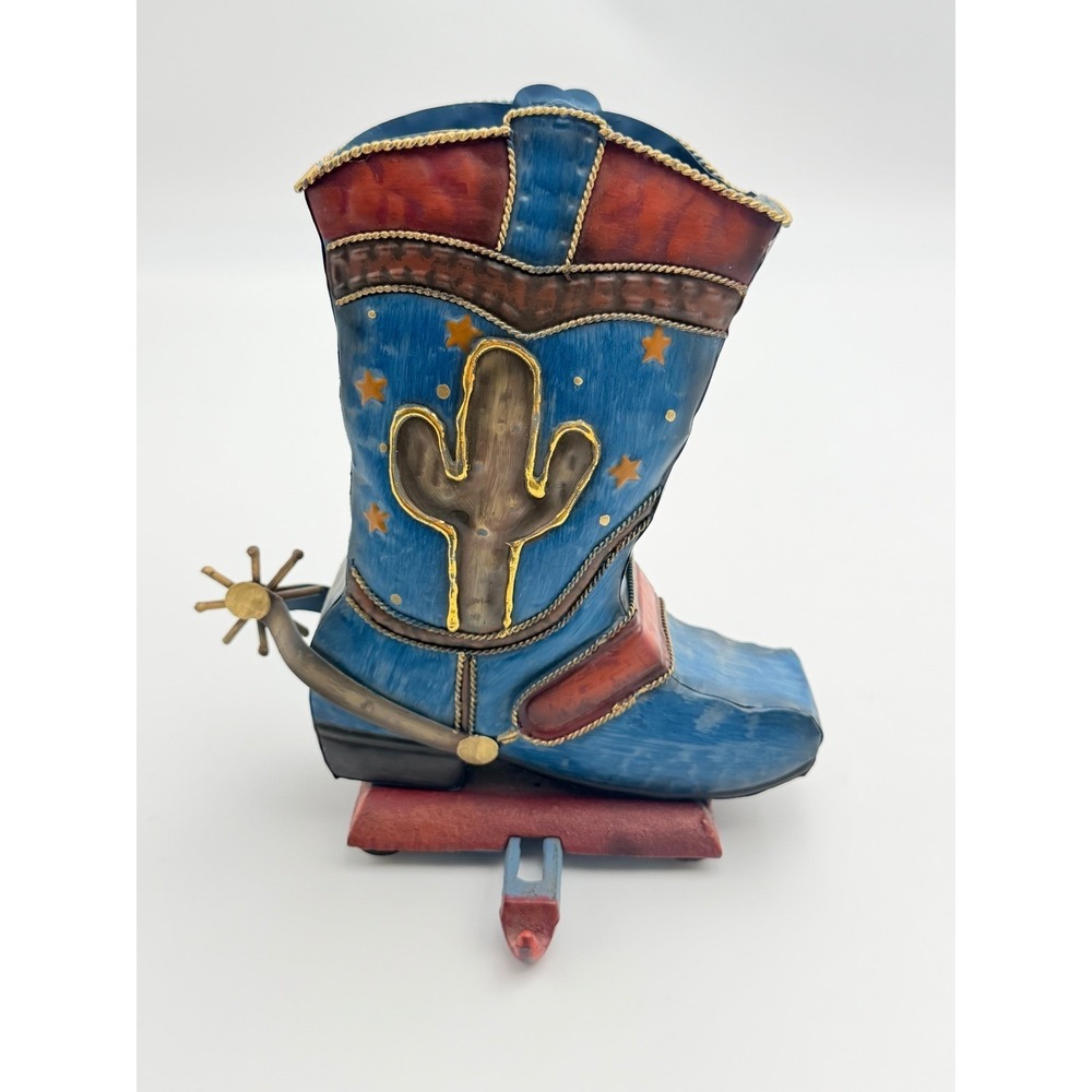 Western Decor Cowboy Boot Christmas Stocking Holder Metal Cactus Spur Rustic